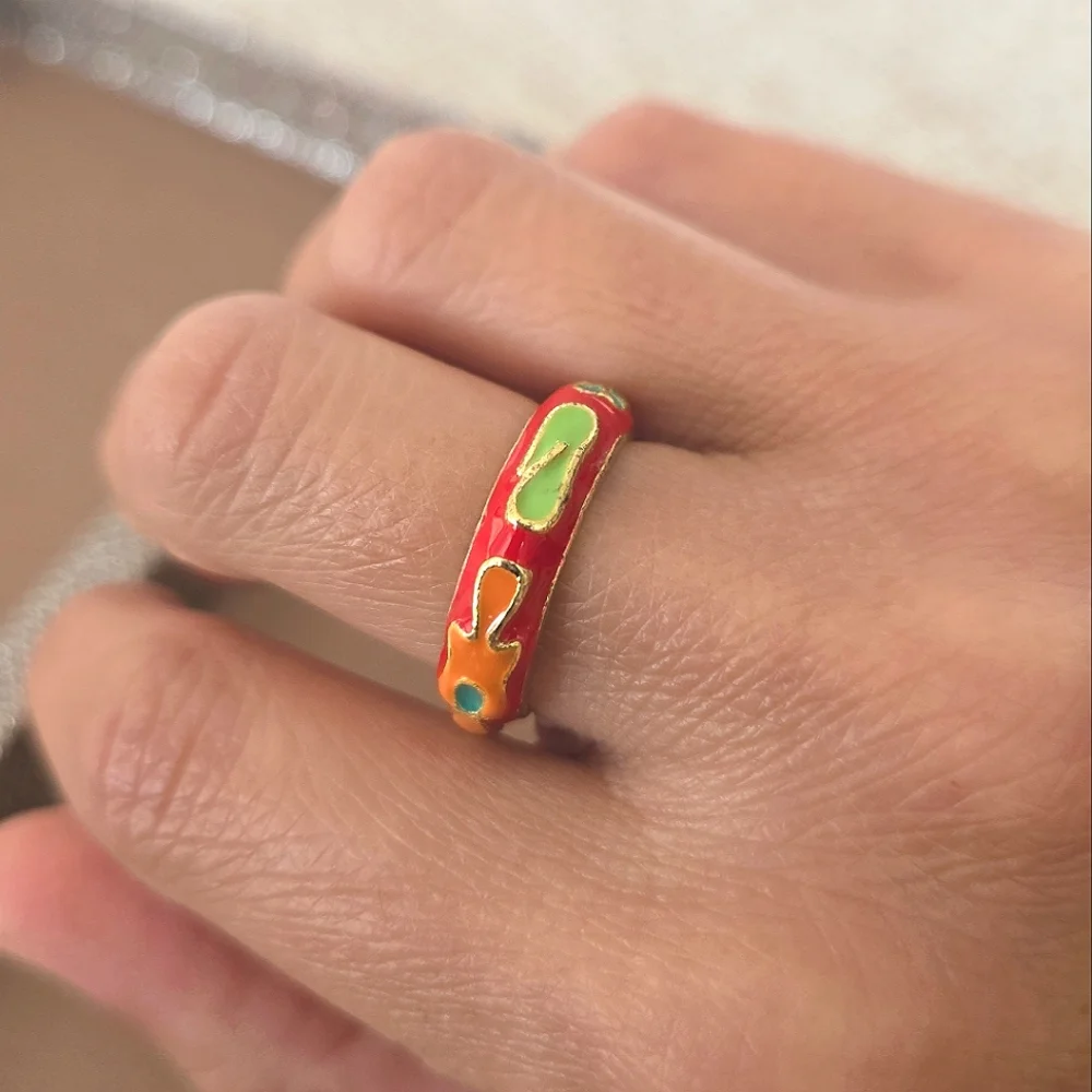 Cloisonné Enamel Ring Red